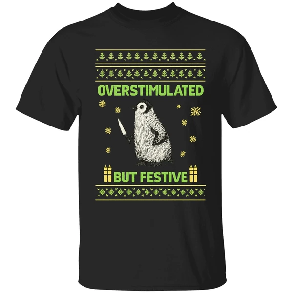 Overstimulated But Festive Christmas Ugly Penguin Shirt - Image 8