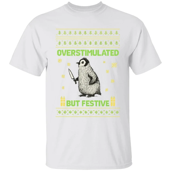Overstimulated But Festive Christmas Ugly Penguin Shirt - Image 9