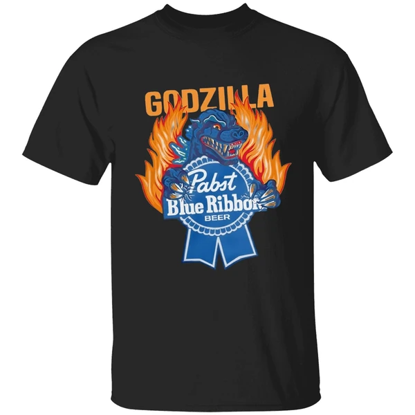 Pabst Blue Ribbon Store Flamed Godzilla Shirt - Image 7