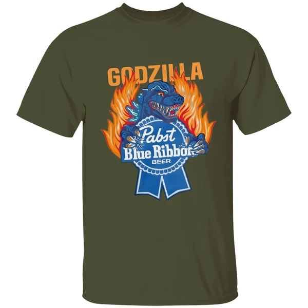 Pabst Blue Ribbon Store Flamed Godzilla Shirt - Image 9
