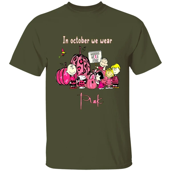 Peanut Snoopy Charlie Brown Friends In October We Wear Pink Breast Cancer Awareness Shirt - Image 3