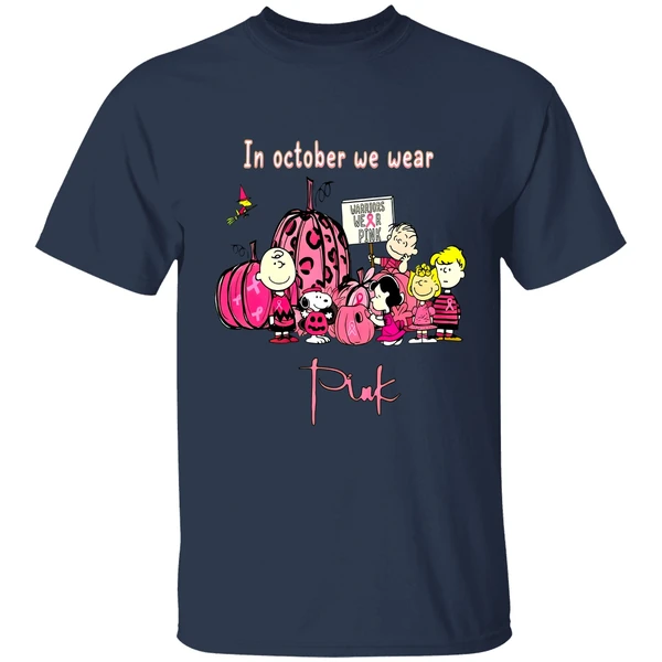 Peanut Snoopy Charlie Brown Friends In October We Wear Pink Breast Cancer Awareness Shirt - Image 4