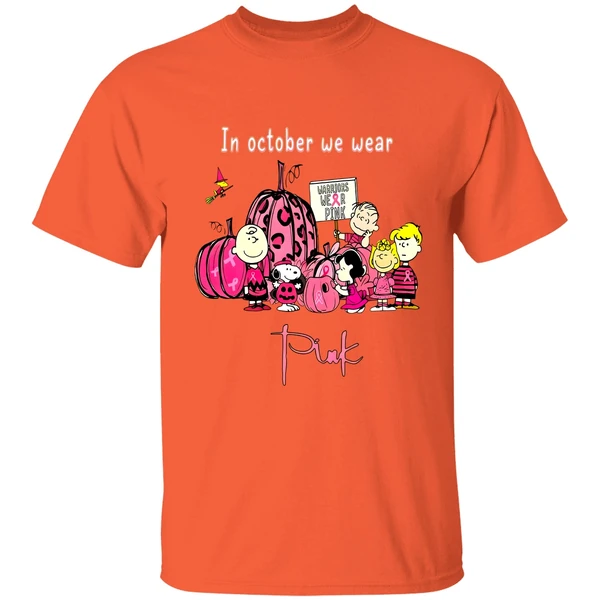 Peanut Snoopy Charlie Brown Friends In October We Wear Pink Breast Cancer Awareness Shirt - Image 5