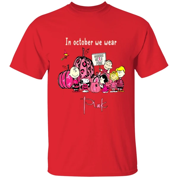 Peanut Snoopy Charlie Brown Friends In October We Wear Pink Breast Cancer Awareness Shirt - Image 6