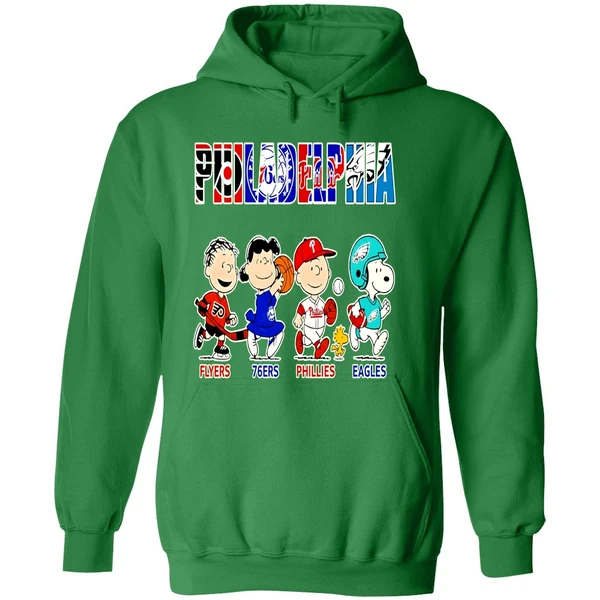 Peanuts Characters Philadelphia Eagles Flyers 76ers Phillies Eagles Sports Teams Hoodie - Image 2