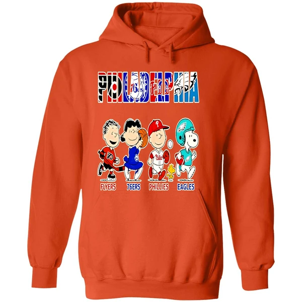 Peanuts Characters Philadelphia Eagles Flyers 76ers Phillies Eagles Sports Teams Hoodie - Image 6