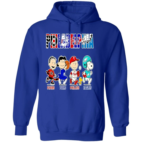 Peanuts Characters Philadelphia Eagles Flyers 76ers Phillies Eagles Sports Teams Hoodie - Image 7