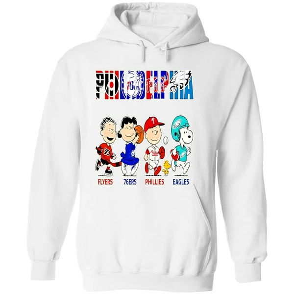 Peanuts Characters Philadelphia Eagles Flyers 76ers Phillies Eagles Sports Teams Hoodie - Image 8