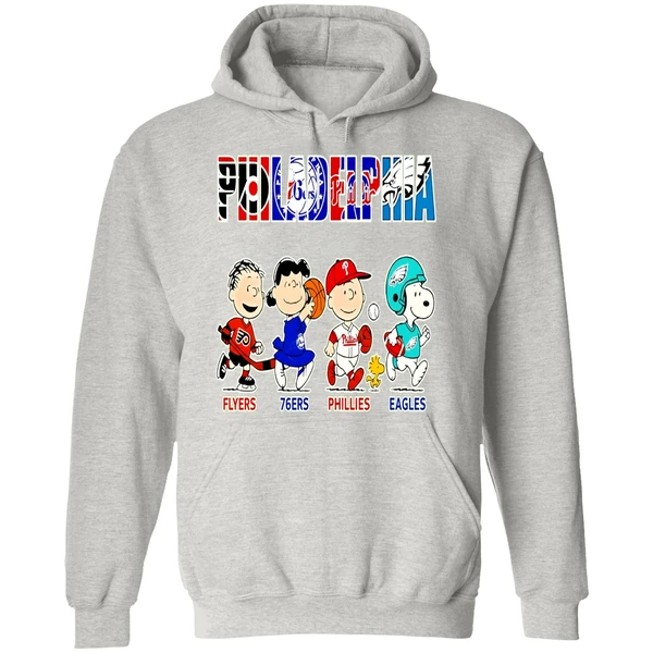 Peanuts Characters Philadelphia Eagles Flyers 76ers Phillies Eagles Sports Teams Hoodie - Image 9