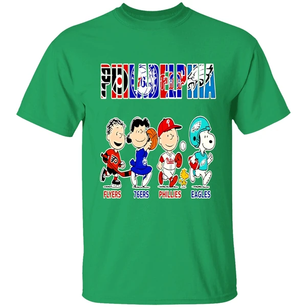 Peanuts Characters Philadelphia Eagles Flyers 76ers Phillies Eagles Sports Teams Shirt - Image 2