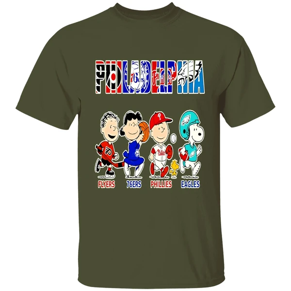 Peanuts Characters Philadelphia Eagles Flyers 76ers Phillies Eagles Sports Teams Shirt - Image 4