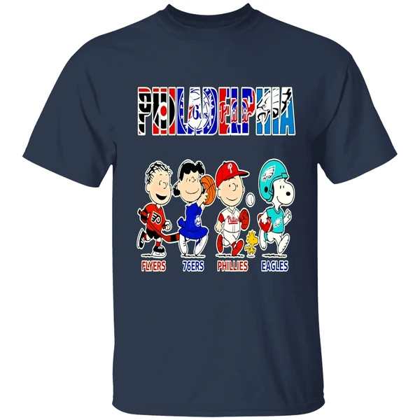peanuts-characters-philadelphia-eagles-flyers-76ers-phillies-eagles-sports-teams-shirt-navy