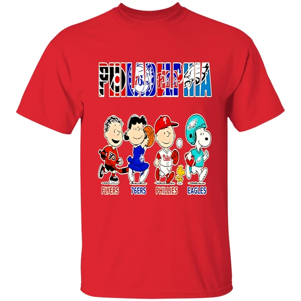 Peanuts Characters Philadelphia Eagles Flyers 76ers Phillies Eagles Sports Teams Shirt - Image 7