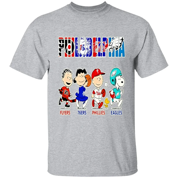 Peanuts Characters Philadelphia Eagles Flyers 76ers Phillies Eagles Sports Teams Shirt - Image 9