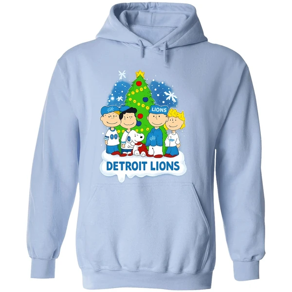 Peanuts Snoopy And Friends Detroit Lions Christmas Tree Hoodie - Image 4