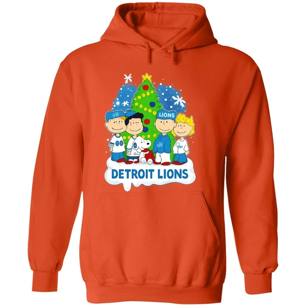 Peanuts Snoopy And Friends Detroit Lions Christmas Tree Hoodie - Image 6