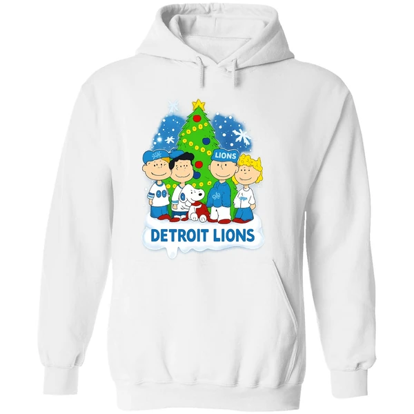 Peanuts Snoopy And Friends Detroit Lions Christmas Tree Hoodie - Image 8