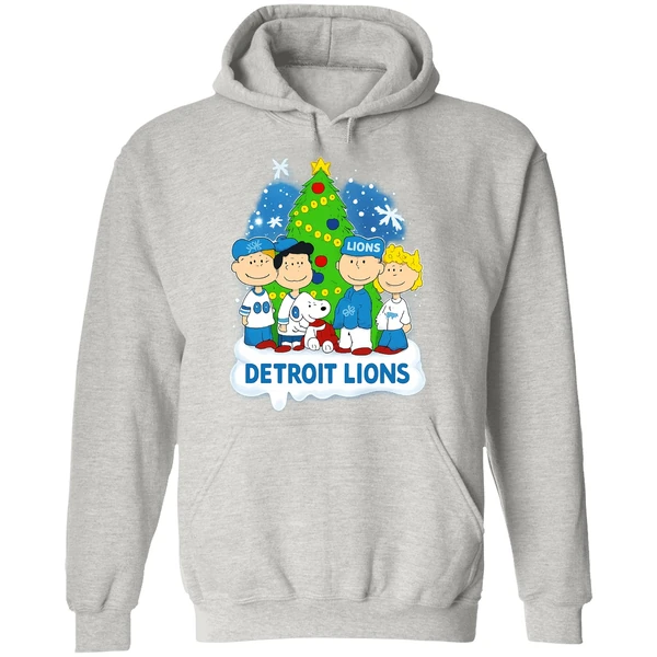 Peanuts Snoopy And Friends Detroit Lions Christmas Tree Hoodie - Image 9