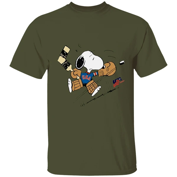 peanuts usa hockey snoopy goalie shirt militarygreen