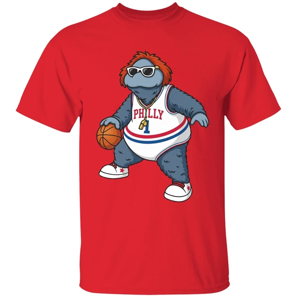philadelphia 76ers big shot philly mascot shirt red