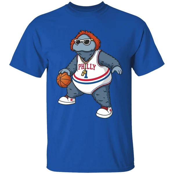 philadelphia 76ers big shot philly mascot shirt royalblue