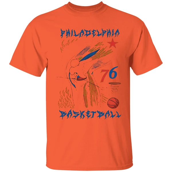 philadelphia basketball knee 76 shirt orange