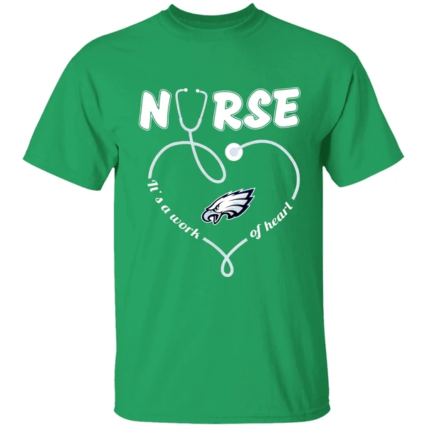 Philadelphia Eagles Nurse Its A Work Of Heart Stethoscope Shirt - Image 2