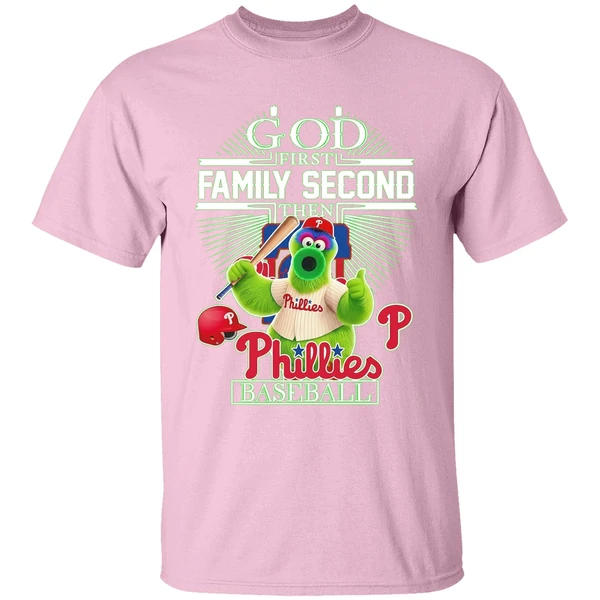 Philadelphia Phillies Baseball God First Family Second Then Shirt - Image 3