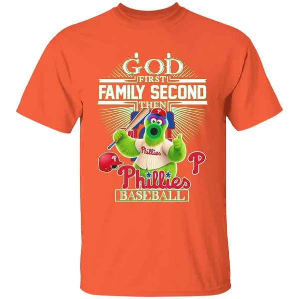 philadelphia phillies baseball god first family second then shirt orange