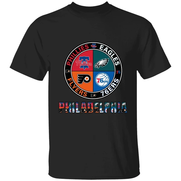Philadelphia Sport Teams Phillies Eagles 76ers And Flyers Circle Shirt