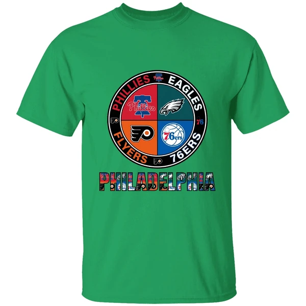 Philadelphia Sport Teams Phillies Eagles 76ers And Flyers Circle Shirt - Image 2