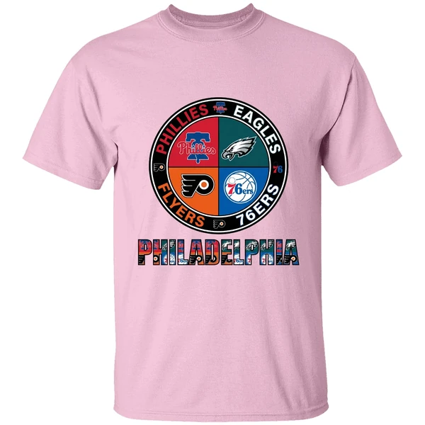 Philadelphia Sport Teams Phillies Eagles 76ers And Flyers Circle Shirt - Image 3