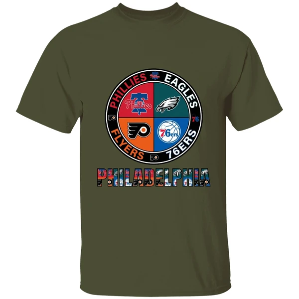 Philadelphia Sport Teams Phillies Eagles 76ers And Flyers Circle Shirt - Image 4