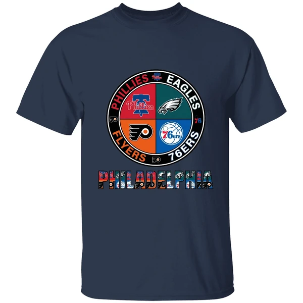 Philadelphia Sport Teams Phillies Eagles 76ers And Flyers Circle Shirt - Image 5