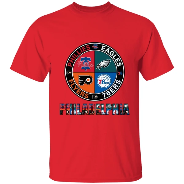 Philadelphia Sport Teams Phillies Eagles 76ers And Flyers Circle Shirt - Image 7