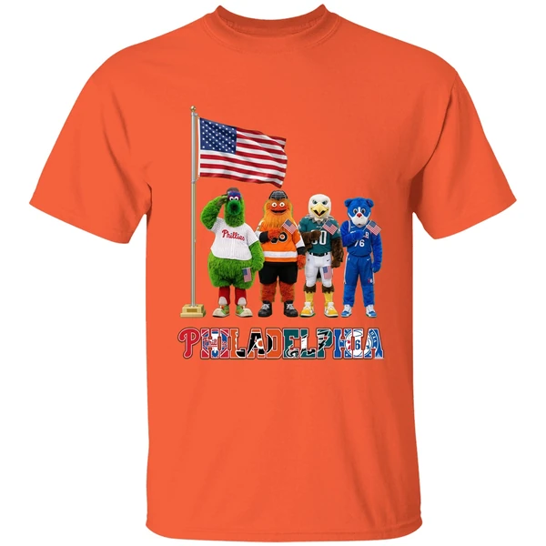 philadelphia sports team mascots patriotic salute shirt orange