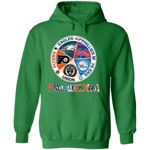 Philadelphia Teams Flyers Eagles Phillies 76 Ers Union Hoodie - Image 2