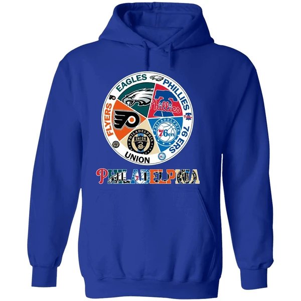 Philadelphia Teams Flyers Eagles Phillies 76 Ers Union Hoodie - Image 7