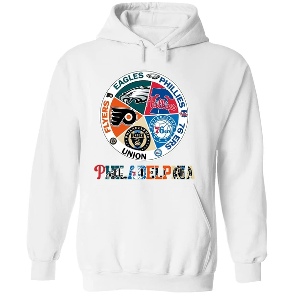 Philadelphia Teams Flyers Eagles Phillies 76 Ers Union Hoodie - Image 8