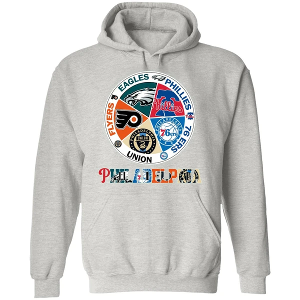 Philadelphia Teams Flyers Eagles Phillies 76 Ers Union Hoodie - Image 9
