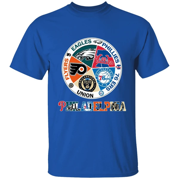 philadelphia teams flyers eagles phillies 76 ers union shirt royalblue