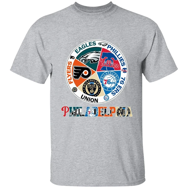 philadelphia teams flyers eagles phillies 76 ers union shirt sportgrey