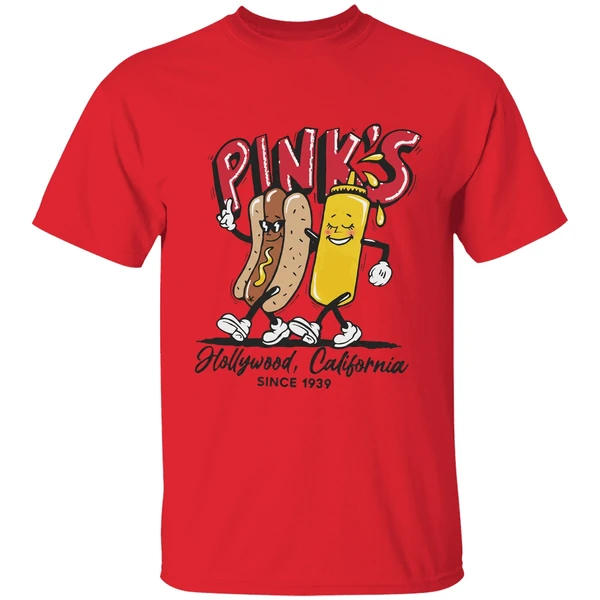 pinks hot dogs hollywood california since 1939 shirt red