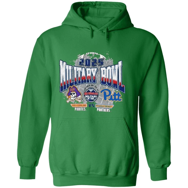 Pittsburgh Panthers Vs East Carolina Pirates 2025 Military Bowl Dueling Helmets Hoodie - Image 2