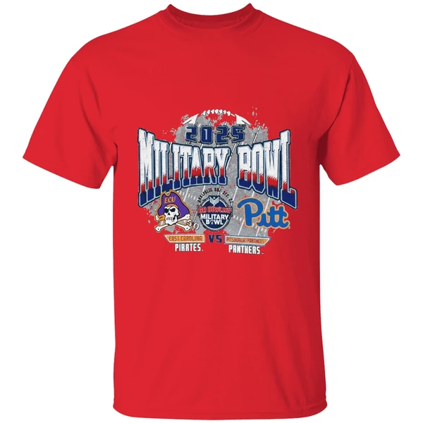 Pittsburgh Panthers Vs East Carolina Pirates 2025 Military Bowl Dueling Helmets Shirt - Image 7