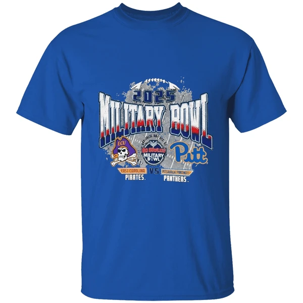 Pittsburgh Panthers Vs East Carolina Pirates 2025 Military Bowl Dueling Helmets Shirt - Image 8