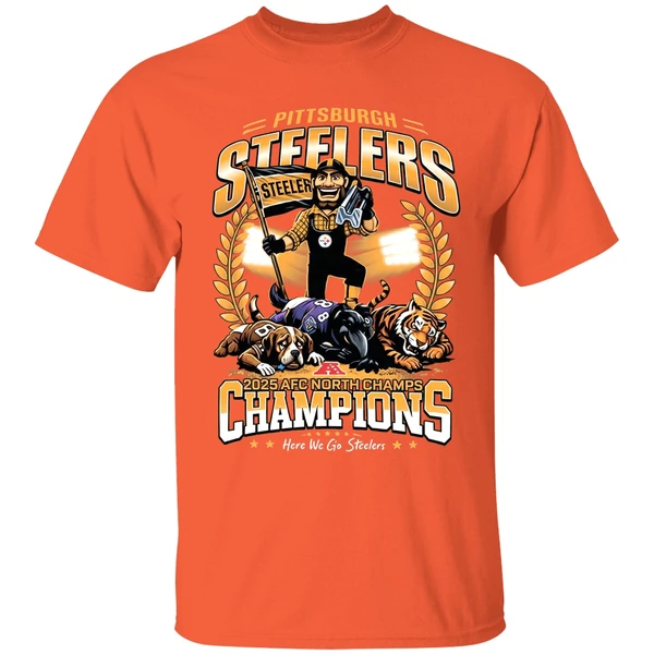 pittsburgh steelers 2025 afc north champions mascot shirt orange