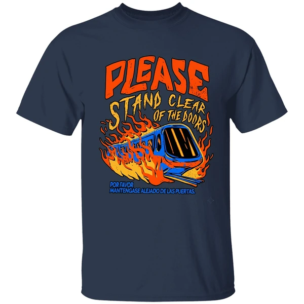 please stand clear of the doors por favor mantengase alejado de las puertas shirt navy