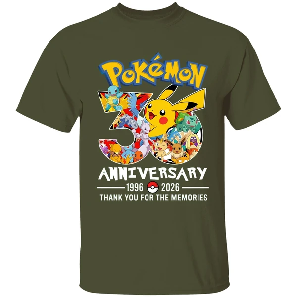 pokemon 30th anniversary 1996 2026 thank you for the memories shirt militarygreen