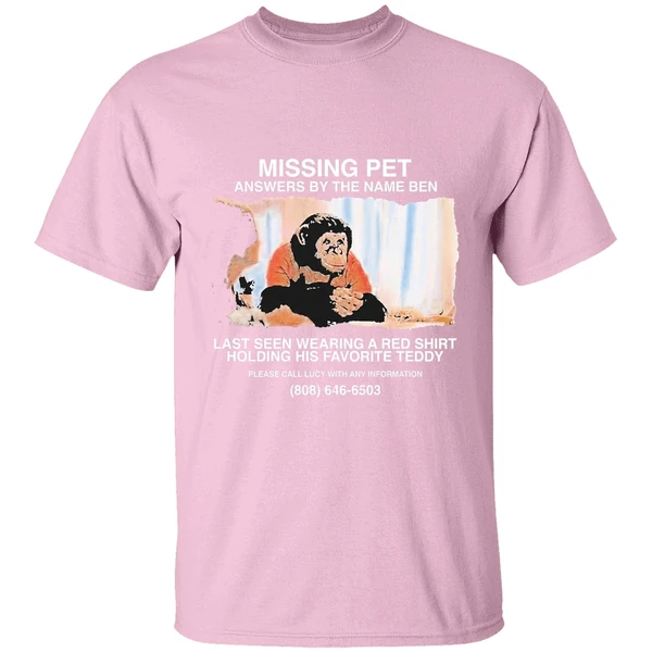 primate missing pet answers by the name ben last seen wearing a red shirt lightpink